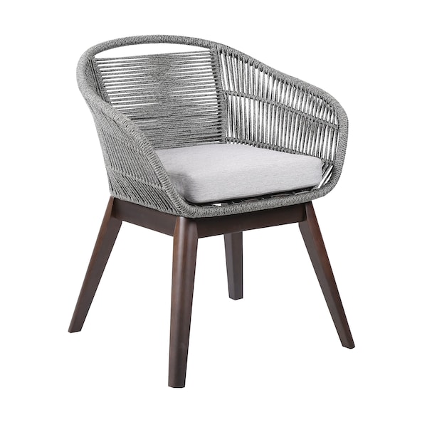 Armen Living Tutti Frutti Indoor Outdoor Dining Chair in Dark Eucalyptus Wood with Gray Rope and Gray Cushion LCTFSIGRY - main